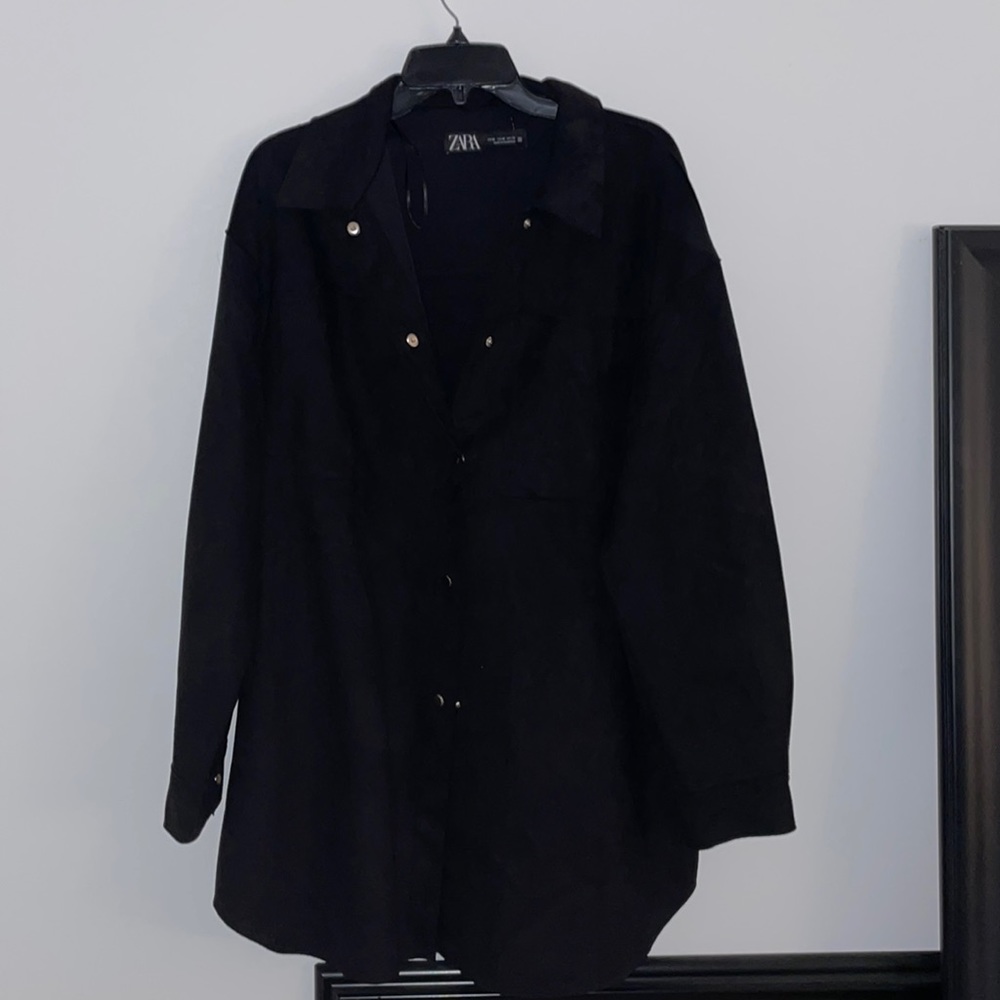 Zara Black Suede Long Over-shirt XL